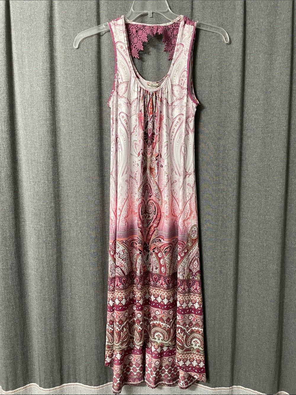 Sleeveless World Unity Pink Paisley High-Low Maxi Dress with Lace Back
